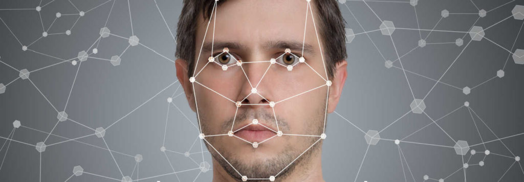 Man's face with connected dots graphic overlay